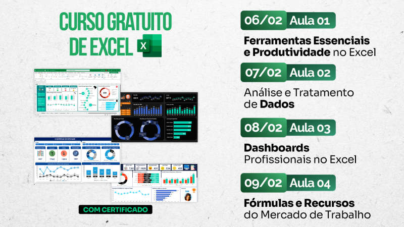 CURSO GRATUITO DE EXCEL – 100% Gratuito, com Certificado e Material Didático