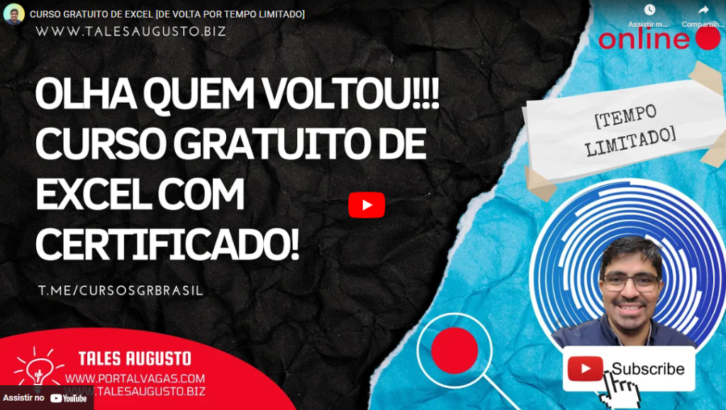 CURSO GRATUITO DE EXCEL [DE VOLTA POR TEMPO LIMITADO]