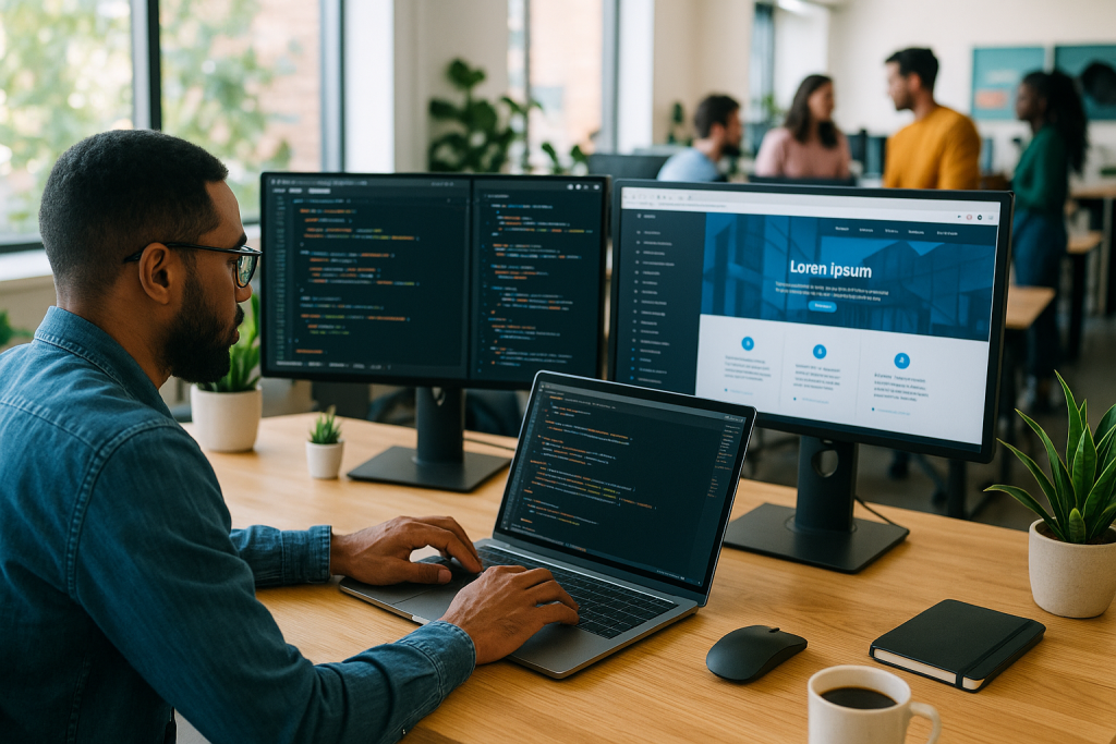 Imersão Dev da Alura e Google: Curso Gratuito para Impulsionar sua Carreira em Programação Profissionais trabalhando com programação e desenvolvimento web - curso gratuito Alura e Google