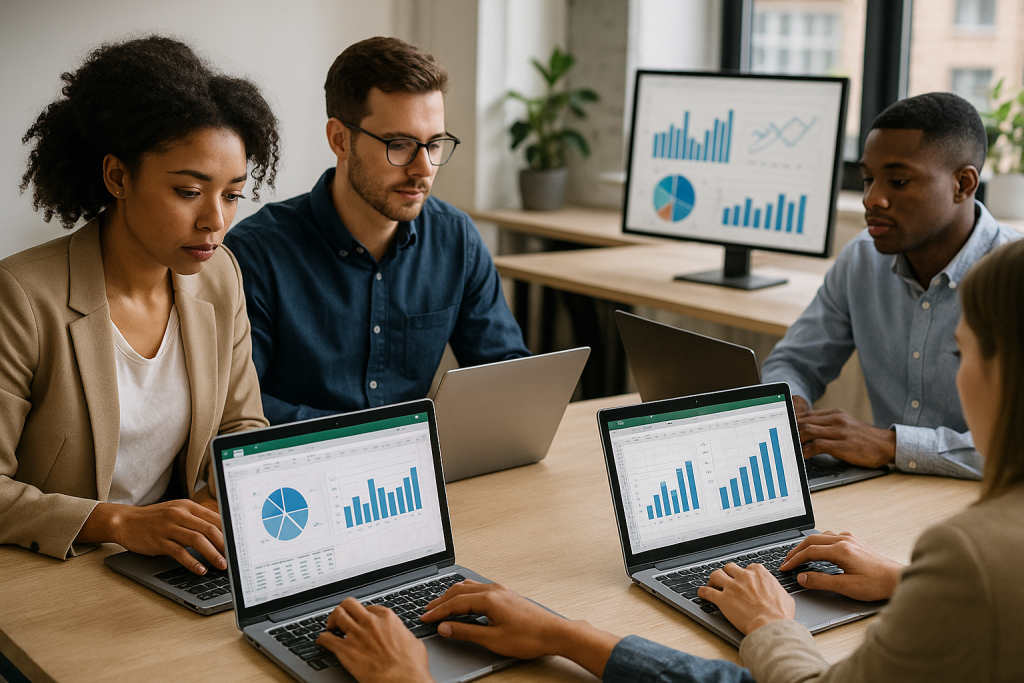 Black November PVEduca: Curso de Excel por Apenas R$ 19,90! Profissionais trabalhando com Excel e planilhas - curso de Excel profissional PVEduca Black November