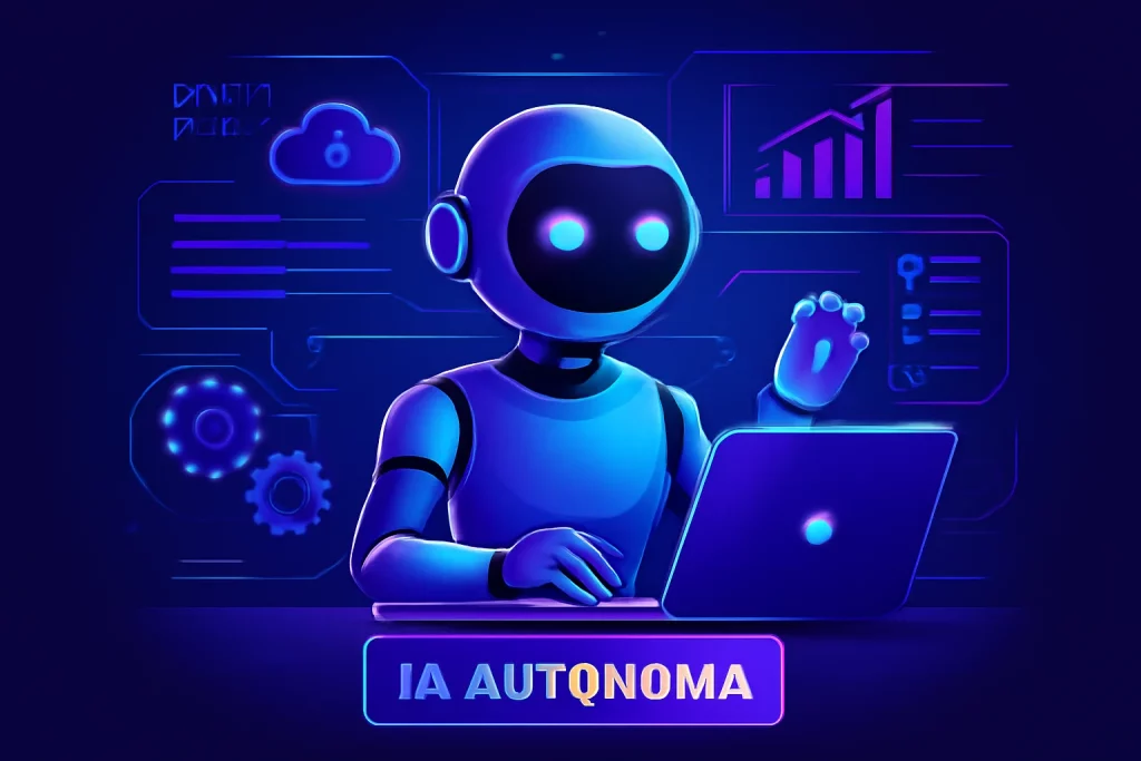 Manus: A Revolução da IA Autônoma que Trabalha para Você Imagem de capa moderna mostrando um agente de IA autônomo trabalhando com tecnologia avançada, destacando rascunho automático.