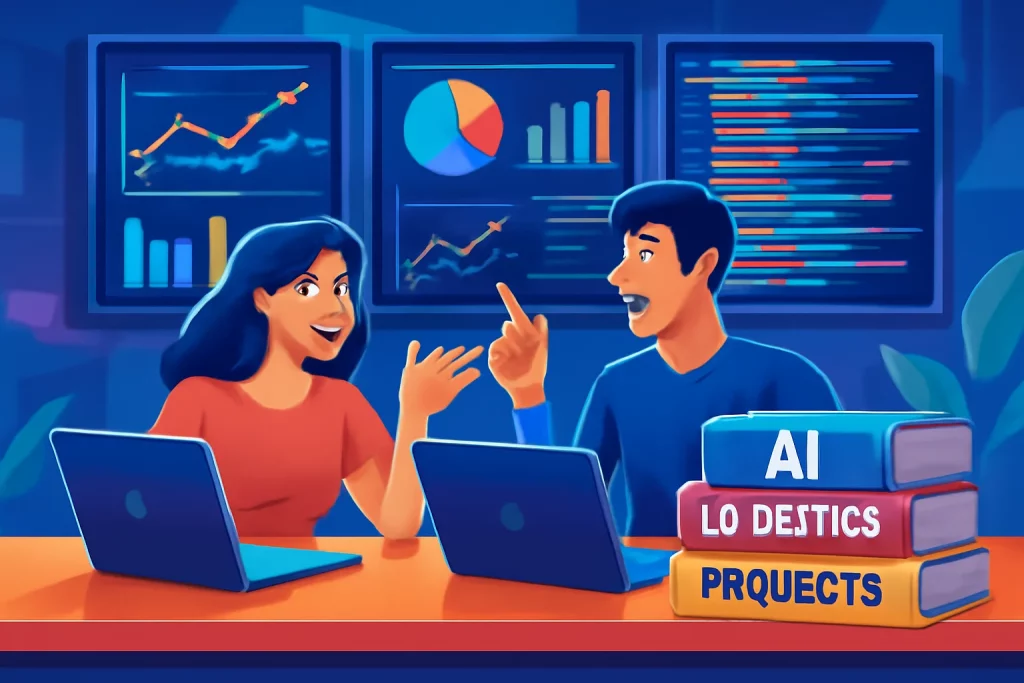 🚀 Resumo da Semana: Não Perca as Últimas Oportunidades em IA, Logística, Projetos e Mais! Cena de uma mesa de trabalho moderna com laptops, livros e telas exibindo gráficos, representando resumo semana não perca